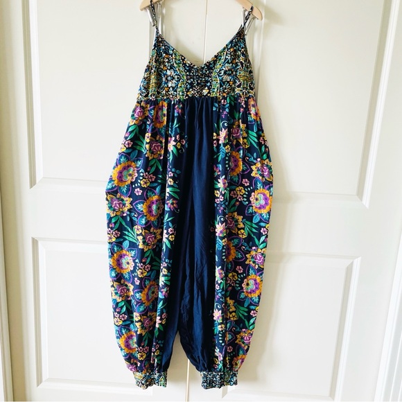 Anthropologie Pants - Anthropologie Vega Lounge Rio Floral Navy Jumpsuit Size Small